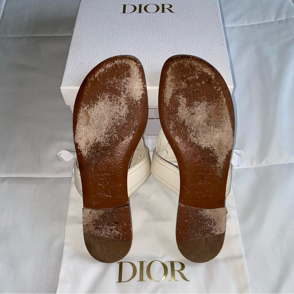 DIOR Authentic Christian Dior 30 Montaigne CD Gold Logo White Leather Sandals 37 - Picture 8 of 11